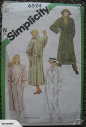 6524 SIMPLICITY UNLINED 2 BREASTED COAT EPAULET BACK BELT OR NOT PATTERN 12